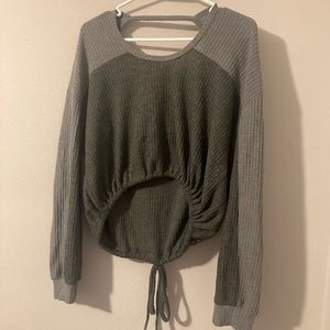 Hollister- Women’s small cropped sweater- light grey and dark gray-